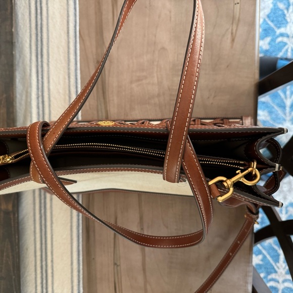 Tory Burch Walker Basket Weave Satchel 14.5” x 10.5” - Picture 10 of 10